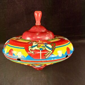 Vintage Ohio Art Tin Top Children Riding Carousel‎ Horses Working Hums See Video